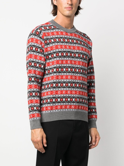 Shop Kenzo Stripe-jacquard Wool Sweater In Grey