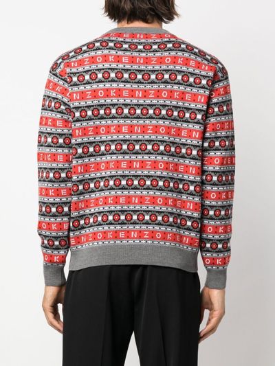Shop Kenzo Stripe-jacquard Wool Sweater In Grey