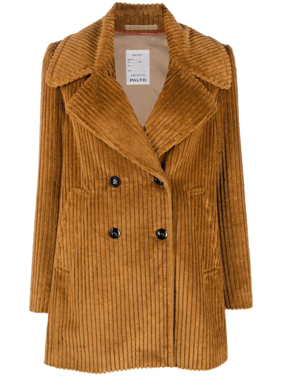 Shop Paltò Vittoria Corduroy Double-breasted Coat In Brown