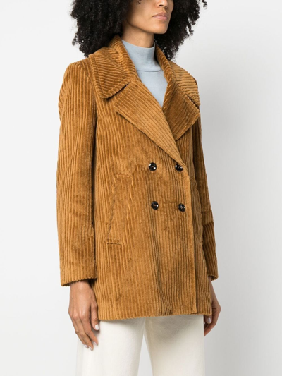 Shop Paltò Vittoria Corduroy Double-breasted Coat In Brown