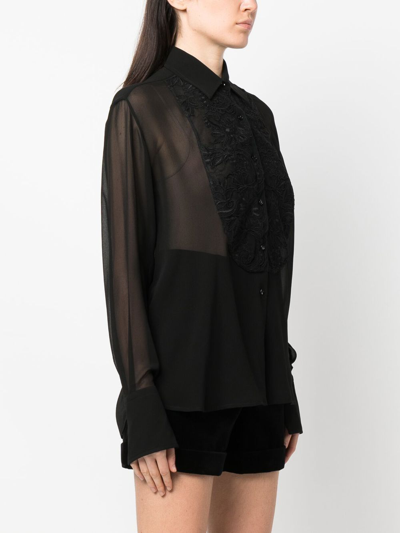 Shop Ermanno Scervino Long-sleeve Sheer-lace Top In Black