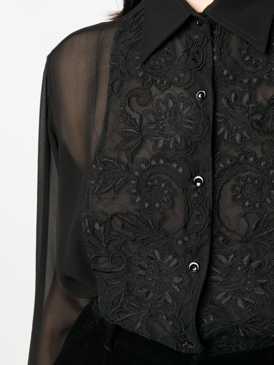Shop Ermanno Scervino Long-sleeve Sheer-lace Top In Black