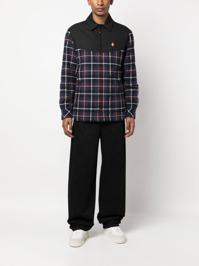 Shop Marcelo Burlon County Of Milan Checked Long-sleeve Jacket In Blue