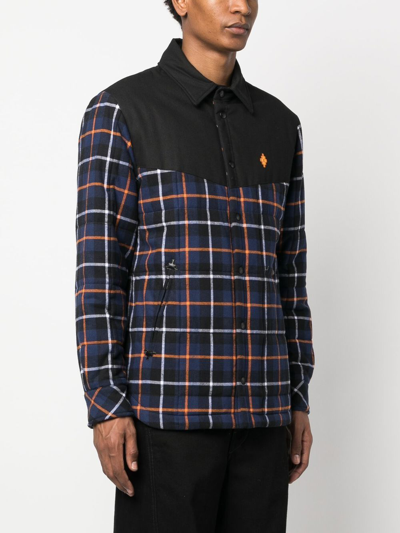 Shop Marcelo Burlon County Of Milan Checked Long-sleeve Jacket In Blue