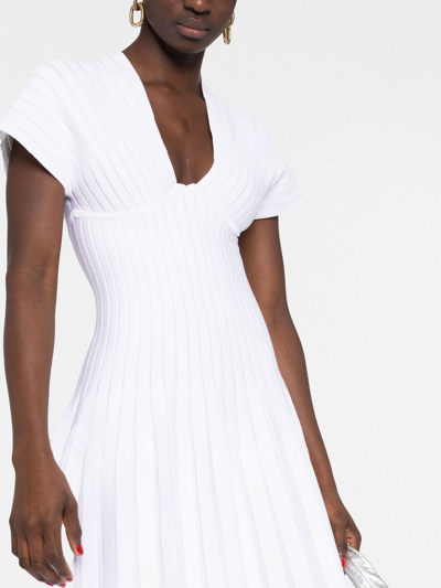 Shop Balmain Pleated Mesh Mini Dress In White