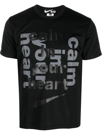 Shop Black Comme Des Garçons Slogan-print Swoosh T-shirt In Black