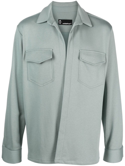 Shop Styland X Notrainproof Open-front Cotton Shirt Jacket In Blue
