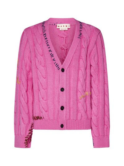 Shop Marni Cardigan In Fuchsia Fluo