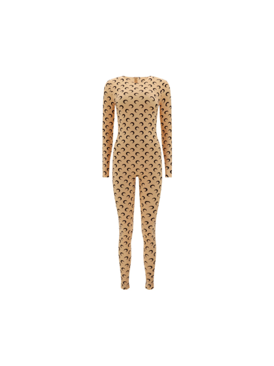 Shop Marine Serre Catsuit Jumpsuit In All Over Moon Tan