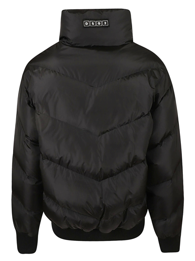 Dsquared2 Nylon Down Jacket With Logo Patch In Black