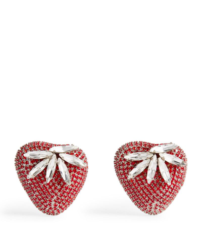Shop Alessandra Rich Embellished Strawberry Clip-on Earrings In Red