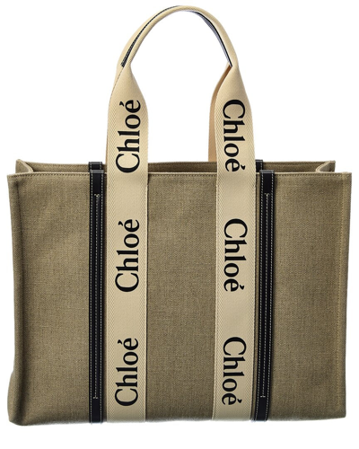Chloé Chloe Woody Large Canvas & Leather Tote In Green