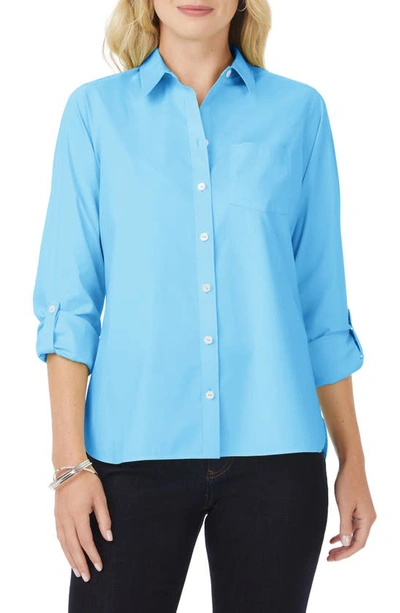 Shop Foxcroft Cole Roll Sleeve Button-up Shirt In Baltic Blue