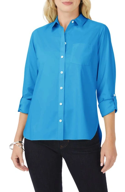 Shop Foxcroft Cole Roll Sleeve Button-up Shirt In Blue Breeze