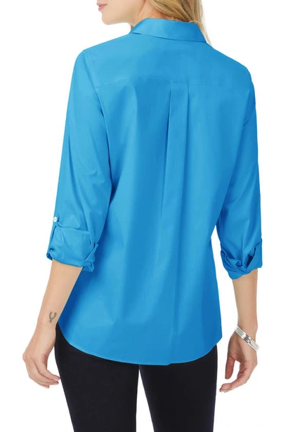 Shop Foxcroft Cole Roll Sleeve Button-up Shirt In Blue Breeze