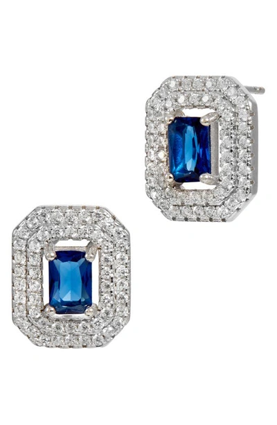 Shop Savvy Cie Jewels Halo Stud Earrings In Blue