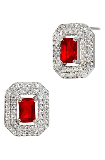 Shop Savvy Cie Jewels Halo Stud Earrings In Red