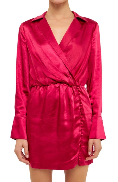 Shop Endless Rose Long Sleeve Satin Minidress In Berry