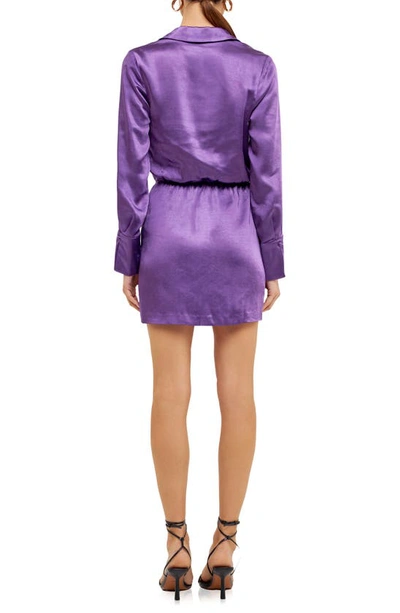 Shop Endless Rose Long Sleeve Satin Minidress In Purple