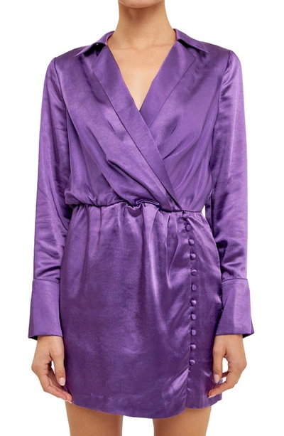 Shop Endless Rose Long Sleeve Satin Minidress In Purple