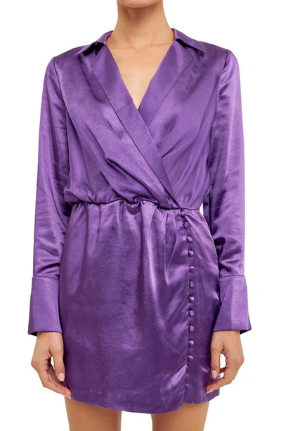 Endless Rose Long Sleeve Satin Minidress In Purple