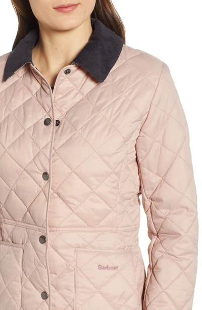 Shop Barbour Deveron Diamond Quilted Jacket In Pale Pink/ White