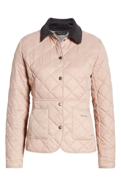 Shop Barbour Deveron Diamond Quilted Jacket In Pale Pink/ White