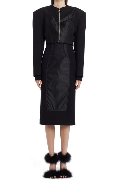 Shop Dolce & Gabbana Bustier Overlay Wool Blend Jacket In Nero
