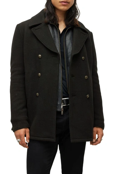 Shop John Varvatos Carlos Wool Blend Peacoat With Removable Faux Leather Bib Insert In Black