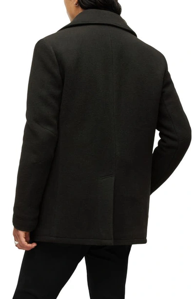 Shop John Varvatos Carlos Wool Blend Peacoat With Removable Faux Leather Bib Insert In Black