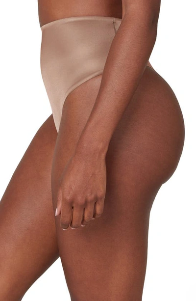 Shop Spanx Shaping Satin Thong In Cafe Au Lait