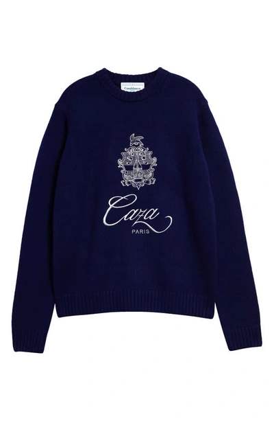 Shop Casablanca Embleme De Caza Intarsia Wool & Cashmere Sweater In Navy / White