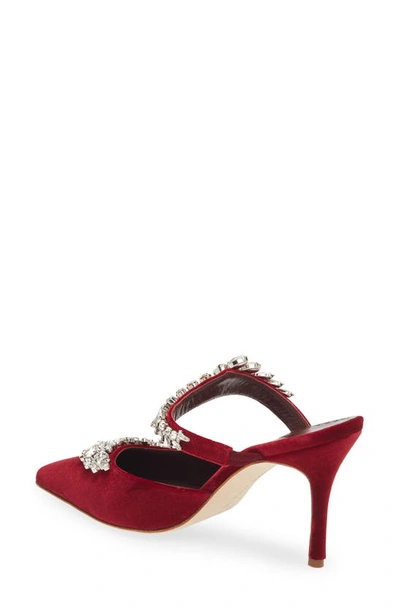 Shop Manolo Blahnik Lurum Crystal Leaf Pointed Toe Mule In Red