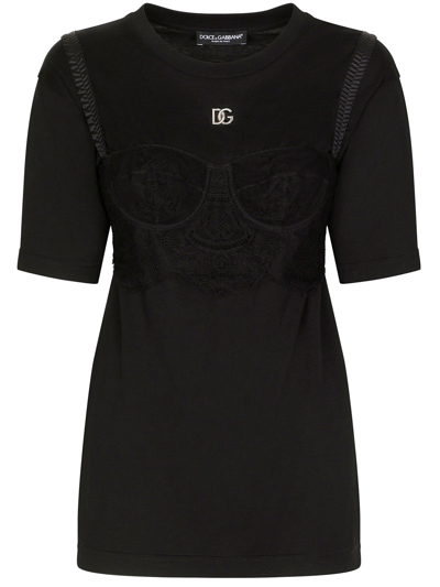 Shop Dolce & Gabbana T-shirt With Lace Bralette In Black