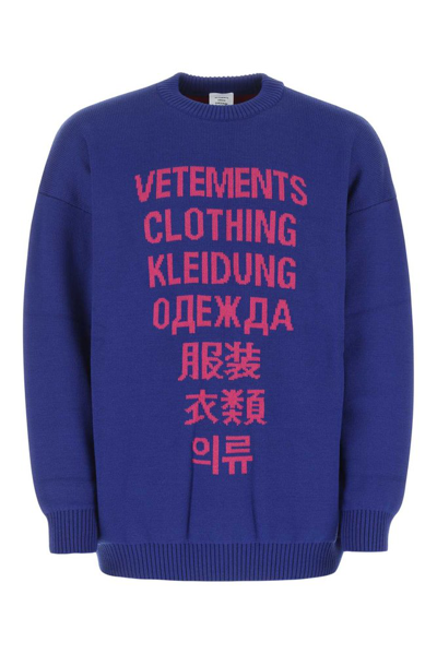 Shop Vetements Intarsia Logo Sweater In Blue