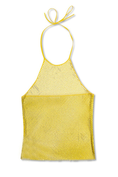 Shop Ami Alexandre Mattiussi Ami Gem Embellished Semi Sheer Mesh Halterneck Top In Yellow