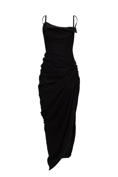 Shop Jacquemus La Robe Saudade Longue Asymmetrical Dress In Black