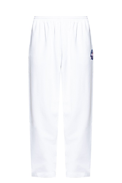Shop Balenciaga Nasa Patch Elasticated Waist Pants In White