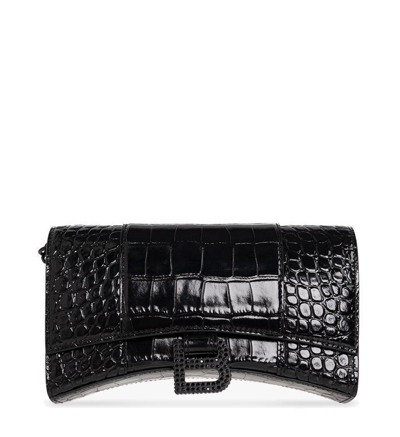 Shop Balenciaga Hourglass Chained Wallet In Black