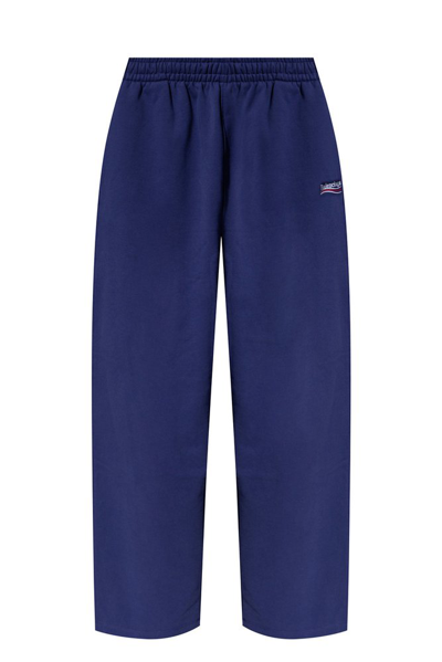 Shop Balenciaga Logo Embroidered Oversized Sweatpants In Navy