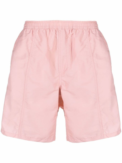 Shop Ami Alexandre Mattiussi Ami Logo Embossed Elastic Waistband Swim Shorts In Pink