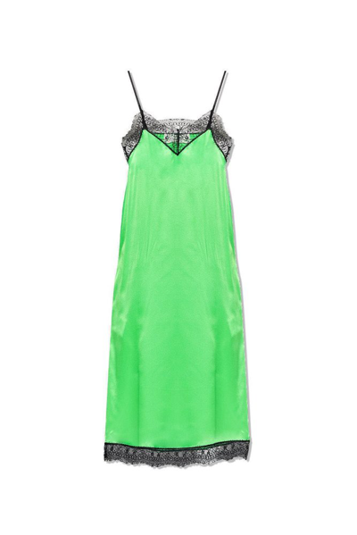 Shop Ami Alexandre Mattiussi Ami Lace Trim Sleeveless Midi Slip Dress In Green