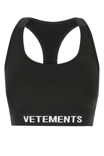 Shop Vetements Logo Printed Sports Bra In Black