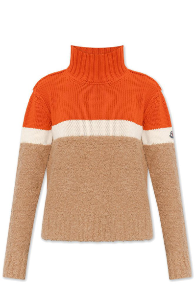 Shop Moncler Turtleneck Striped Knit Sweater In Multi