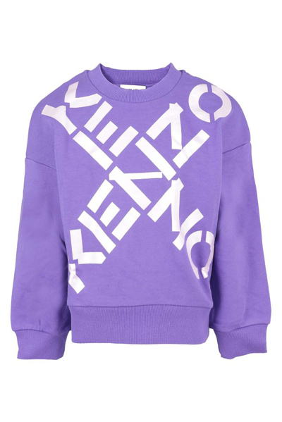 Shop Kenzo Kids Logo Printed Crewneck Sweatshirt In Purple