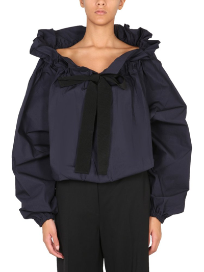 Shop Patou Ruched Bow Detailed Blouse In Blue