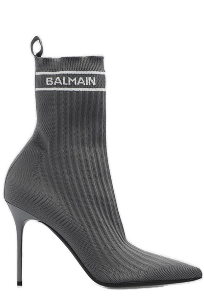 Shop Balmain Skye Knitted Ankle Boots In Grey