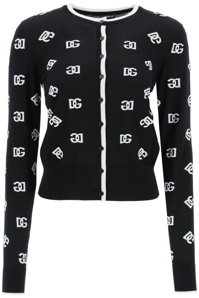Shop Dolce & Gabbana Dg Intarsia Crewneck Knit Cardigan In Multi