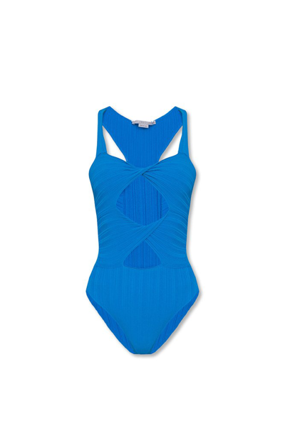 Shop Stella Mccartney Cut Out Twist Bodysuit In Blue