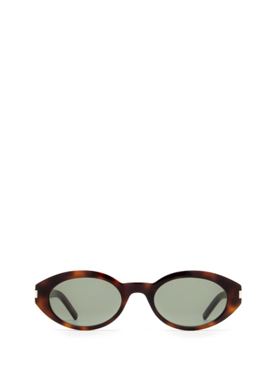 Shop Saint Laurent Eyewear Oval Frame Sunglasses In Brown